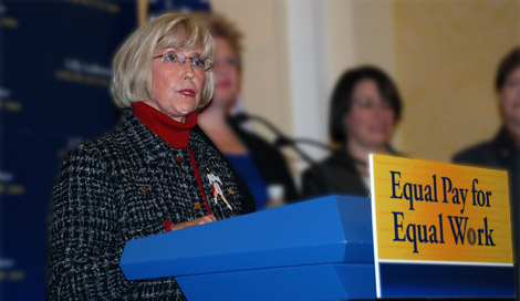 photo of Lilly Ledbetter at a podium labeled "Equal Pay for Equal Work" photo of Lilly Ledbetter at a podium labeled "Equal Pay for Equal Work"